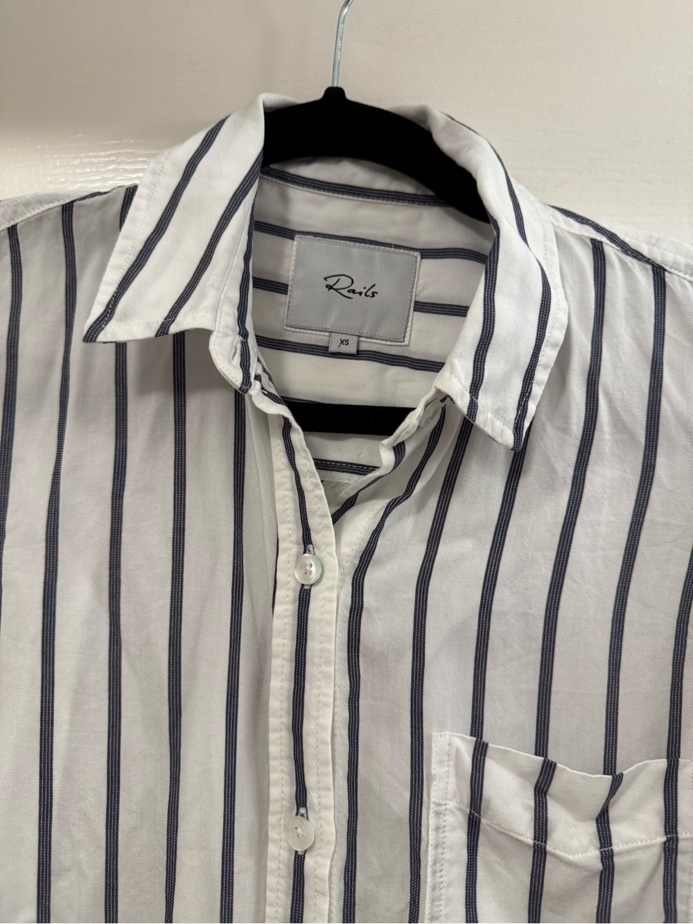 Rails Elsa Striped Button-Up Shirt in White and Navy - Picture 3 of 7